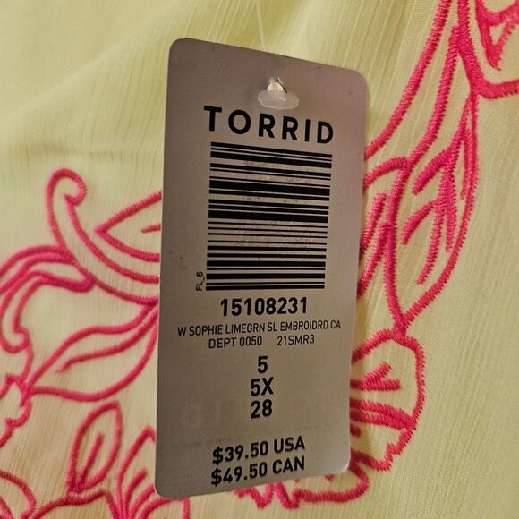Torrid Light Yellow Camisole with Hot  Pink Embroidery. Trending. - Picture 2 of 5